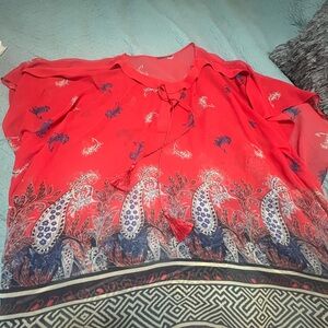 Plus size LB 22/24 sheer Red Paisley Women's Top